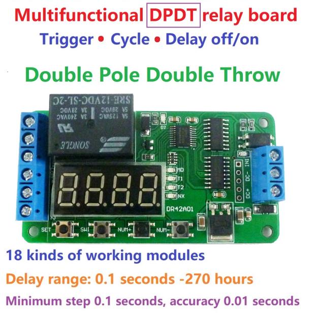 Dual Channel 12V Digitale Buis Dpdt Double Pole Double Throw Multifunctionele Vertraging Relais Tijd Tijdschakelaar