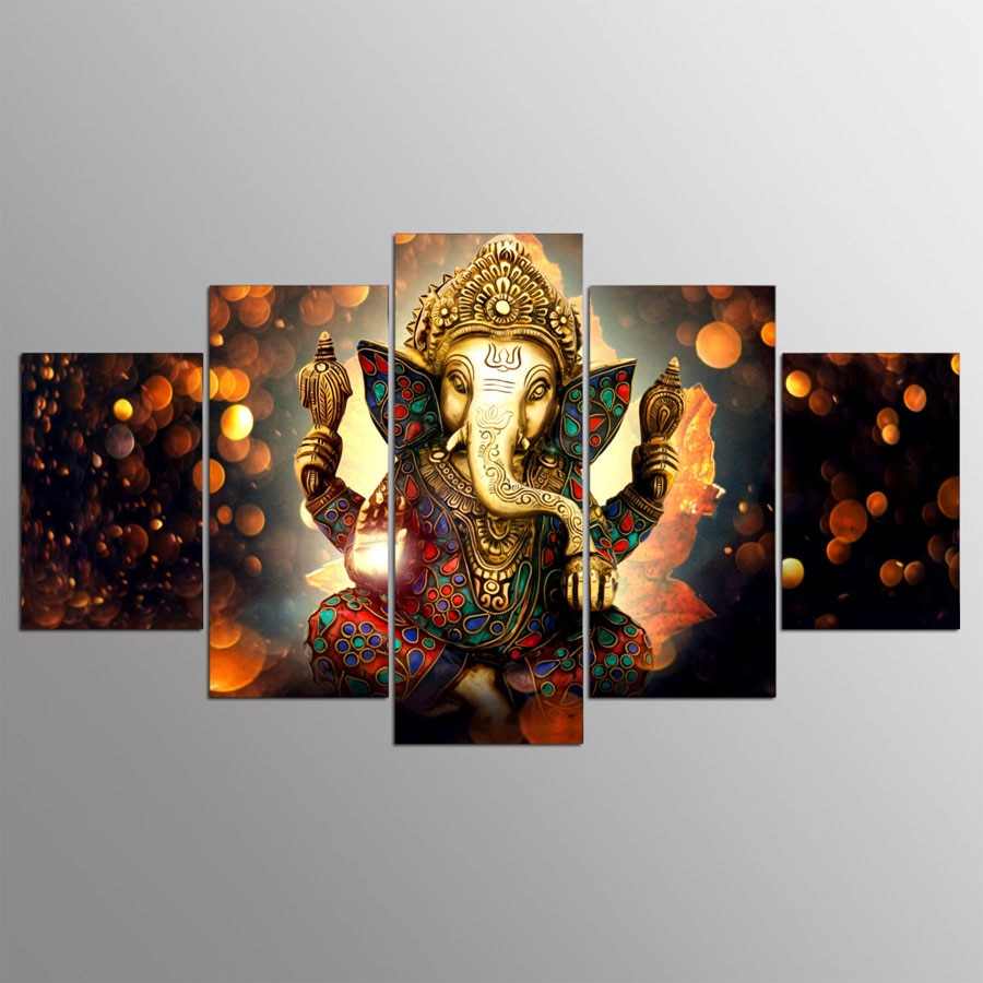 Väggkonst canvas målning elefant gud stil bilder för vardagsrum 5 panel lord ganesha cuadros modern dekoration målningar