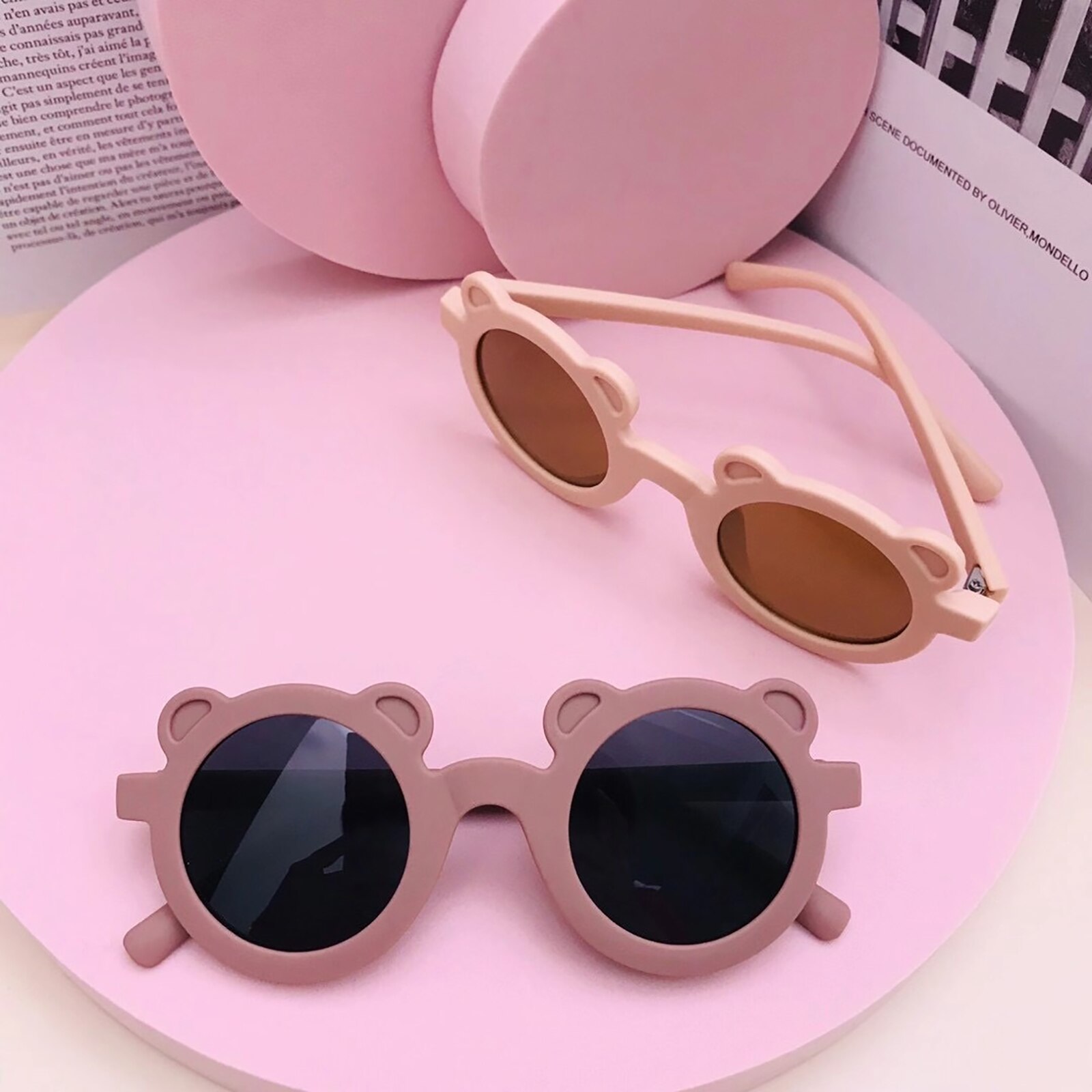 Gafas De Sol – lunettes De soleil UV400 pour enfants, De lunettes De soleil avec monture ours De dessin animé pour garçons
