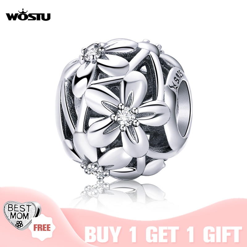 WOSTU 100% 925 Sterling Silver Openwork Fiori di Fascino misura Originale FAI DA TE Bead Braccialetto Del Braccialetto Dei Monili Che Fanno Regali CQC729