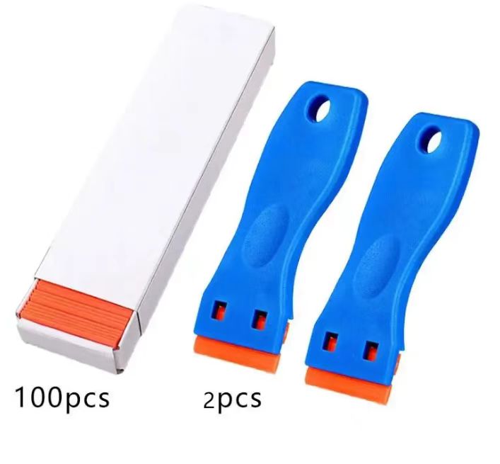 Raspador de cuchilla de afeitar de plástico y metal, limpiador de vidrios de ventanas, herramienta removedora de película de vinilo y adhesivo para coche y hogar: Azul