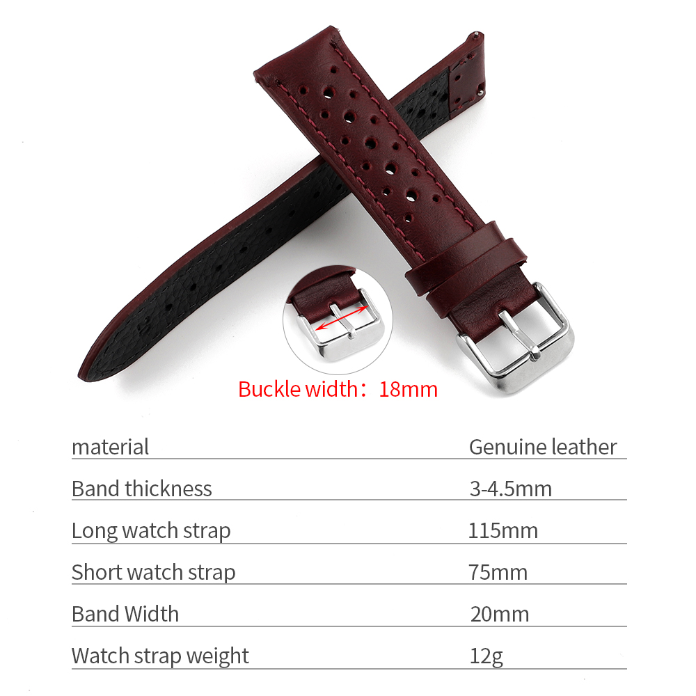 20mm Handmade Watch Strap Breathable Watchbands for Women Men Watch Band Bracelet Replacement Belt Wine Red