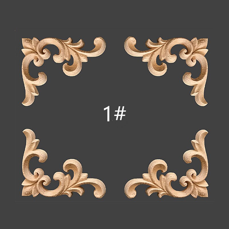 Onlay houten lijstwerk houtapplicatie houten hoekbloem ongeverfd modern houtsnijwerk gesneden houten hoekmeubeldecoratie: 7.5 x 6 x0.8 cm x 4 stuks