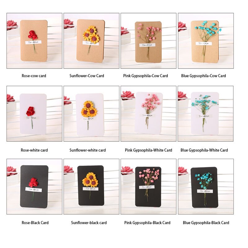 Dry flower greeting card retro blank small card mother's day thank you thanksgiving blessing card diy birthday card: Rose-white card