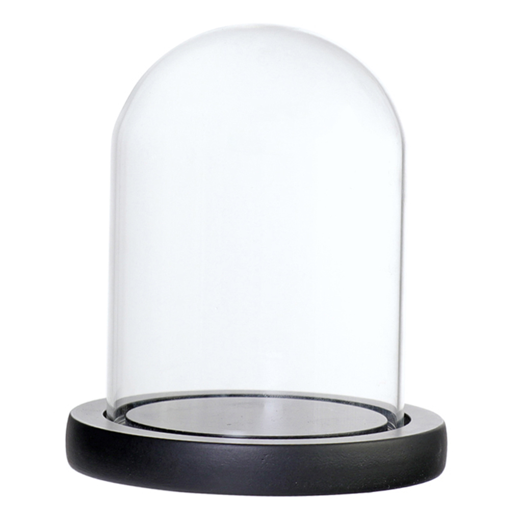Træbund glas cloche kuppel dæksel display centerpiece bordplade dekoration glas kuppel med base: Sort b