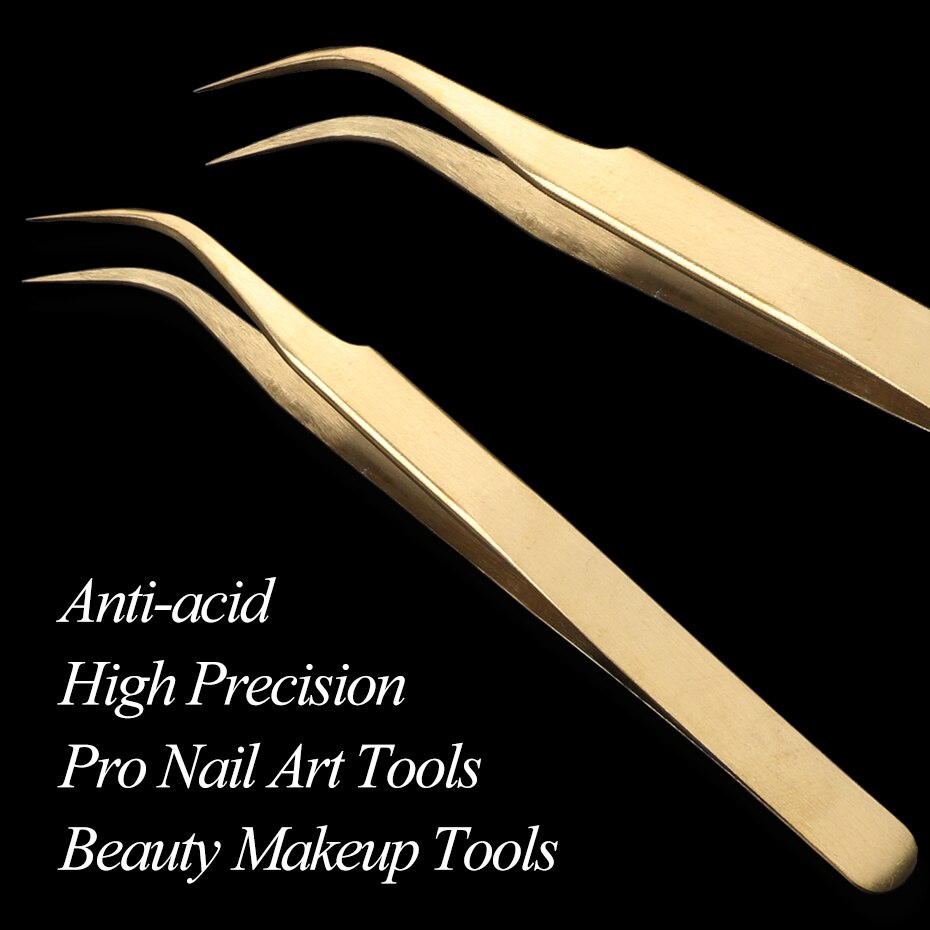 3/1Pc Golden Wimper Extension Pincet Nail Art Decoratie Picking Gereedschap Rechte Gebogen Wenkbrauw Clip Make-Up Accessoire BEG01-03