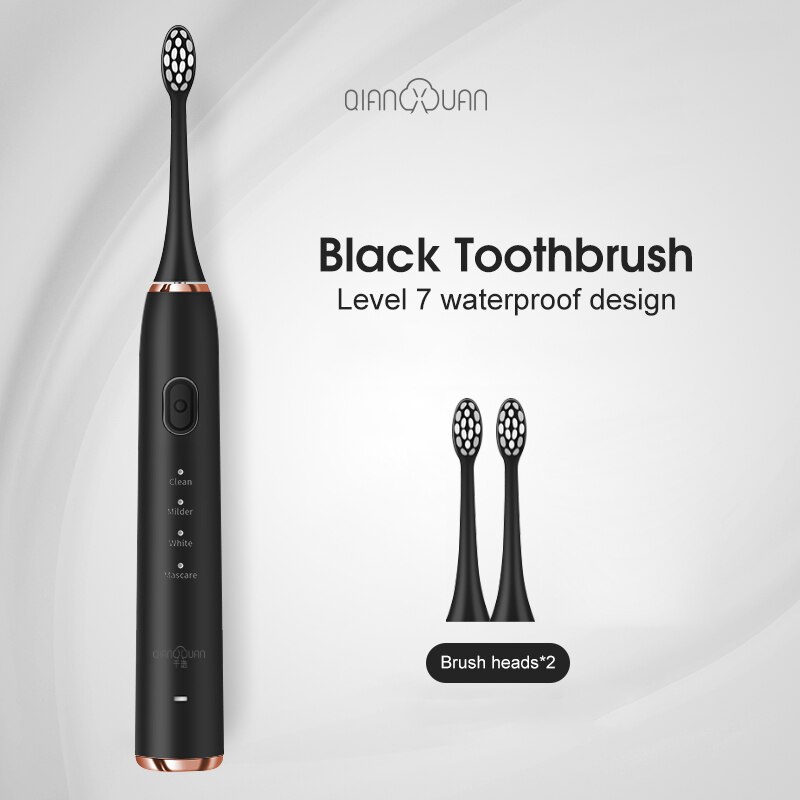 Electric Toothbrush Toothbrush Sonic Ultrasonic Brush IPX7 Waterproof Sonic Toothbrush Recharge Sterilization Anti-bacteria: Black package One