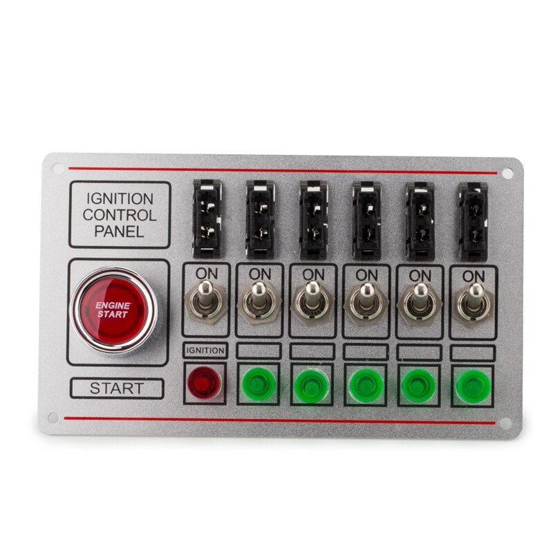 Racing Switch Panel Race Car Ignition Accessory Engine Start, 6 Indicator Light 6 Fused Toggle Quick Off Switch 12V