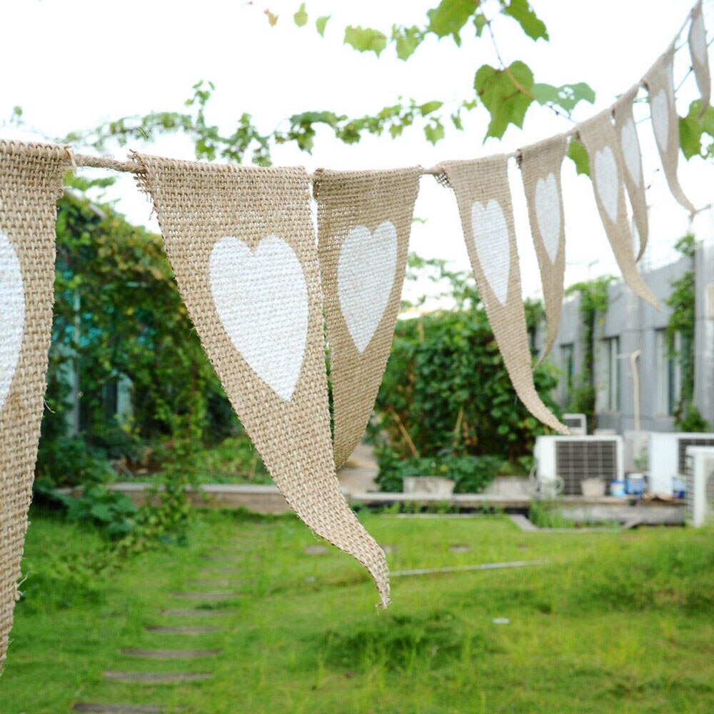 Ensemble de fanions en toile de Jute, 1 lot, guirlandes de fête en dentelle, décoration de mariage