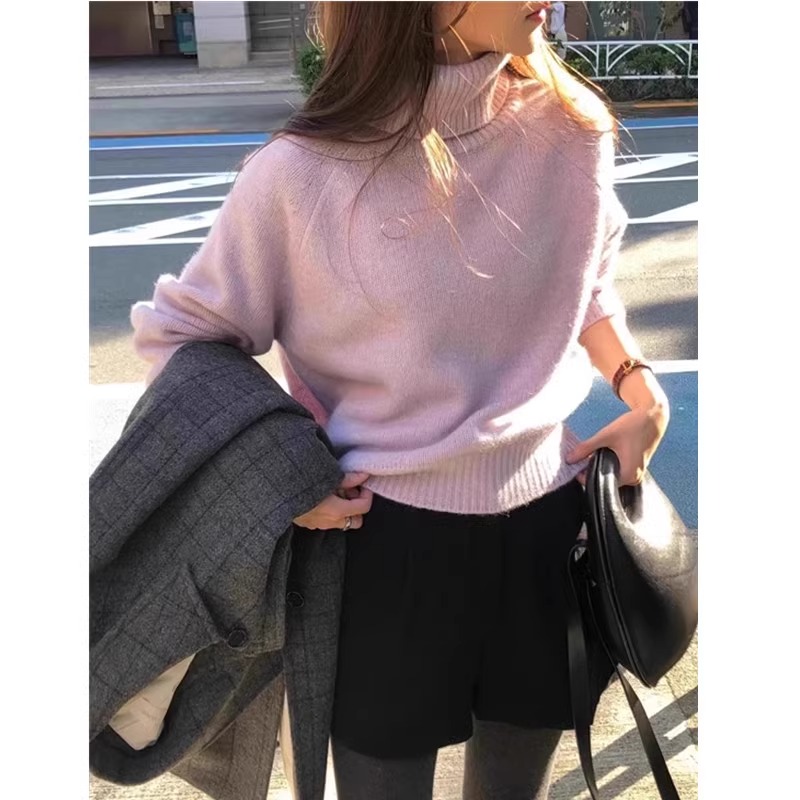 Høst/vinter polokrage 100%  kasjmirgenser dame løs genser pullover strikket tykk ullgenser: Xl / Elfenben