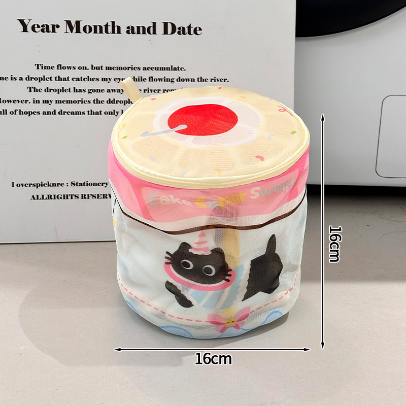 Cartoon Kat Waszak Waszakken met Rits Ondergoed Kleding Mesh Zakken Voor Thuis Wasmachines Leuke Waszak: Brons