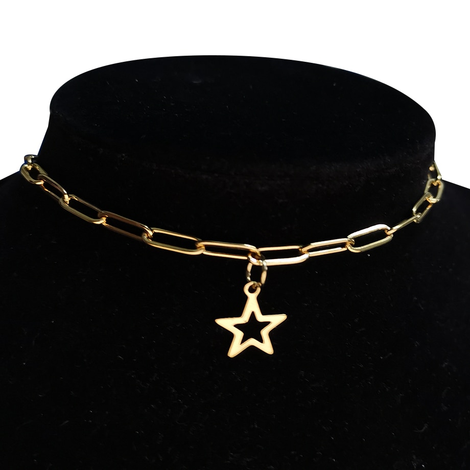 Punk Miami Cuban Choker Necklace Collar Statement Hip Hop Gold Color Stainless Steel 35+5cm Chain Necklace Women chocker