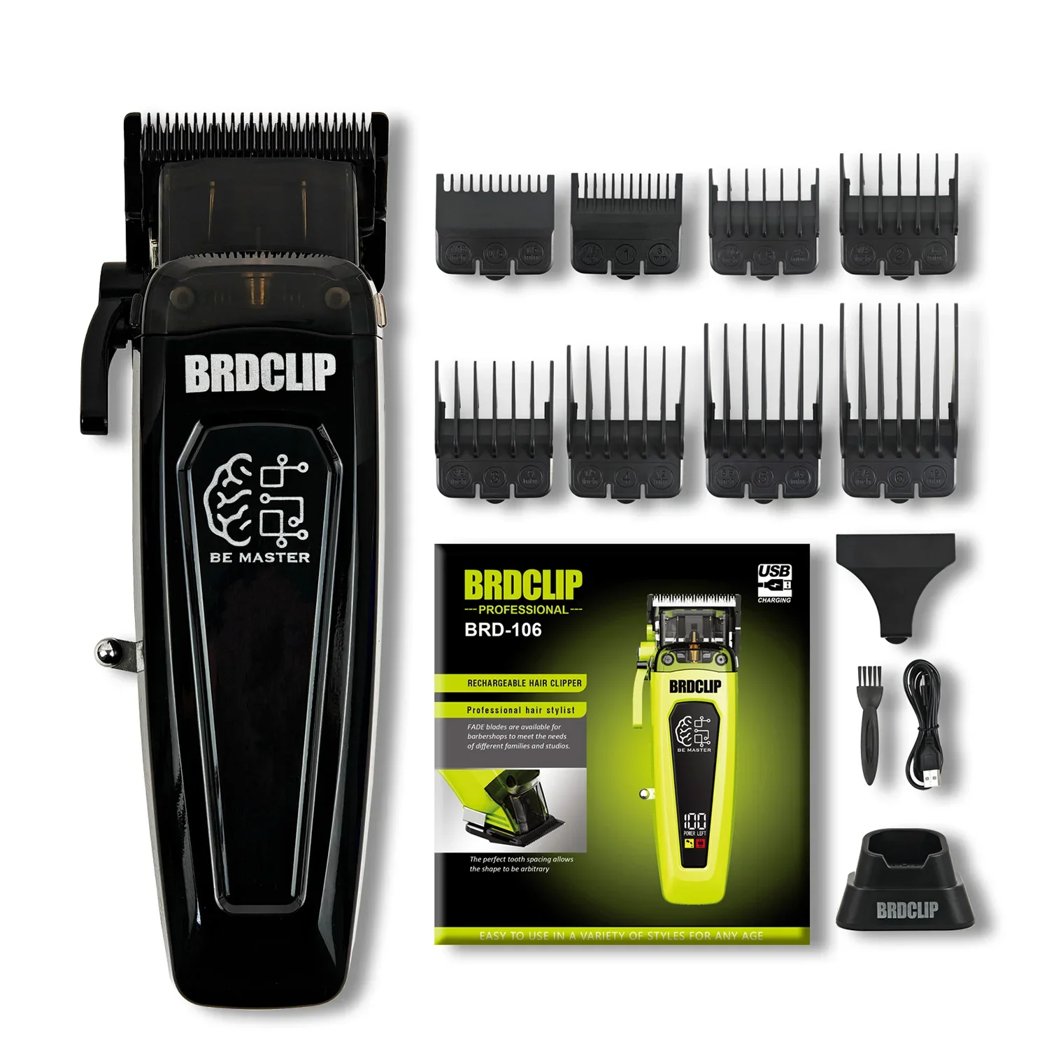 BRDCLIP BRD106 cortadora de pelo eléctrica inalámbrica con cabezal de aceite , cortadora de peluquería de 7500RPM, máquina de peluquero con cuchilla DLC para hombres: Negro