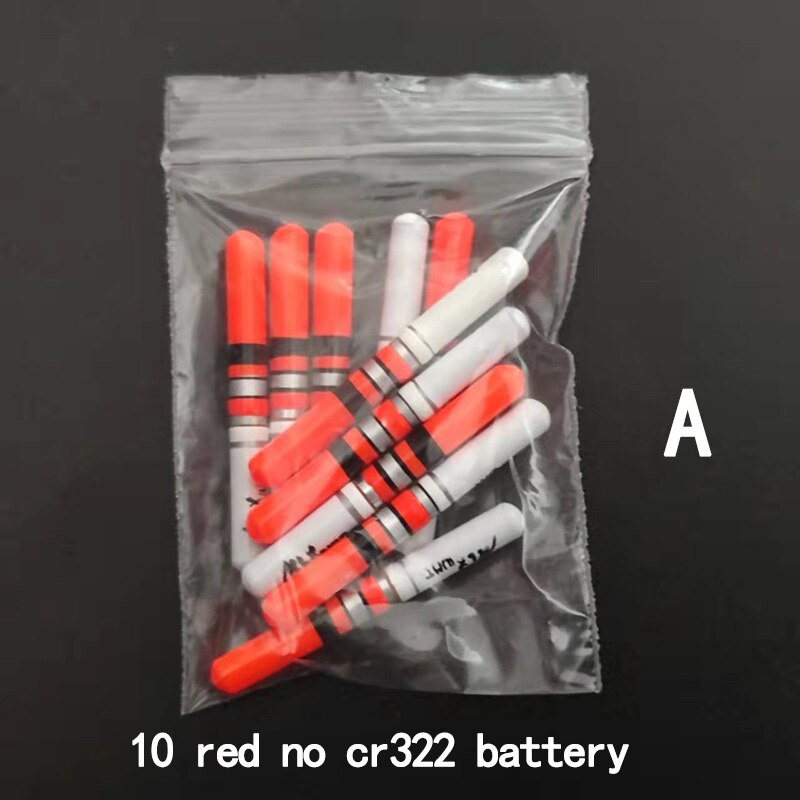 Palos de luz de 10 piezas, luz verde/rojo, CR322 CR425 funciona con batería, LED luminoso, flotador, aparejos de pesca nocturna B276: 10 red A no cr322
