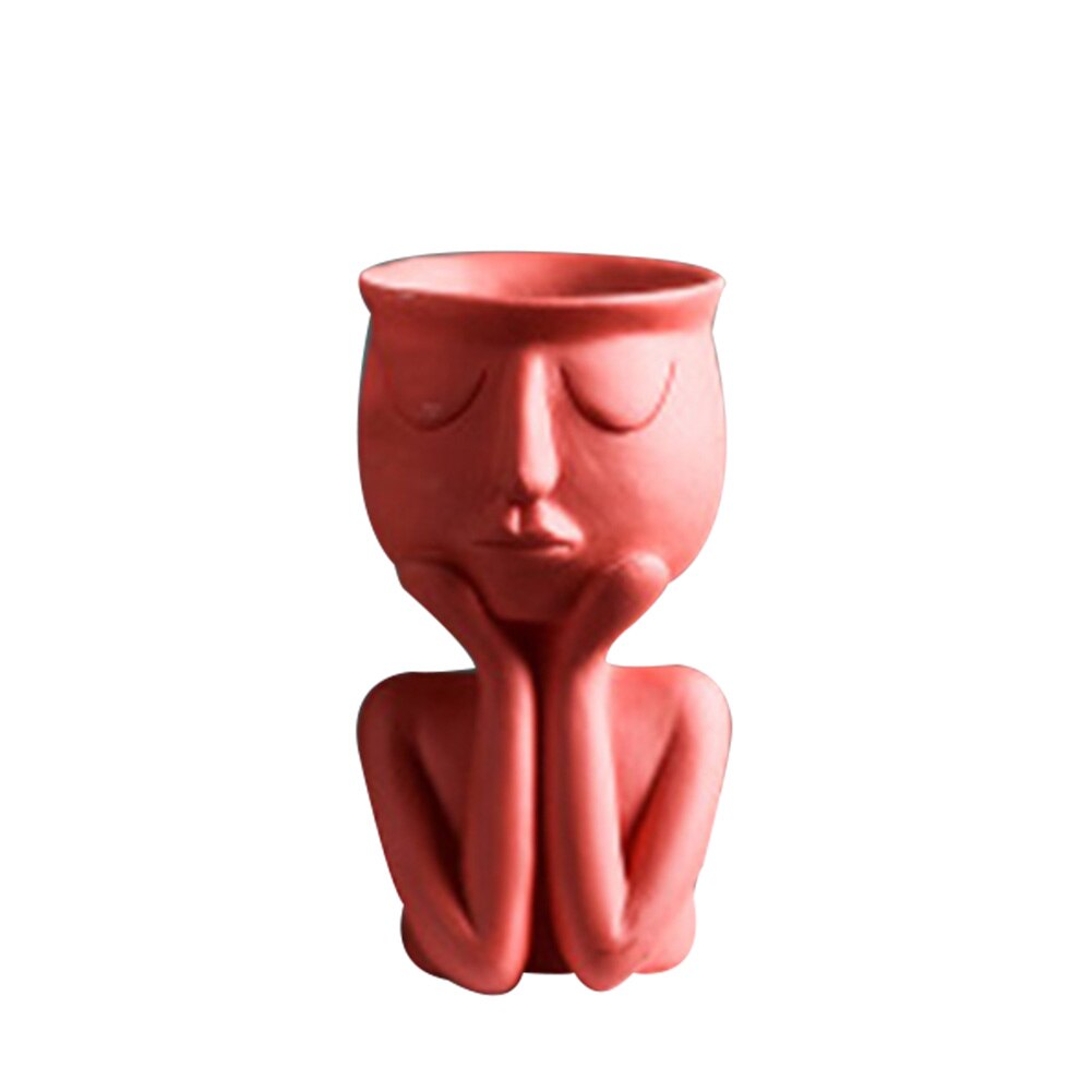 Personagem retrato vaso de flores resina suculentas planta pote rosto abstrato vaso de flores casa desktop paisagem decoração jan88: Red A