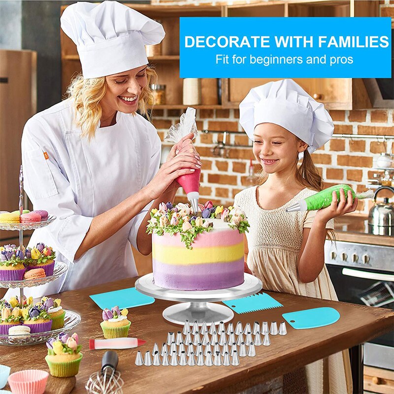 106-Piece Cake Tools Cake Decorating Supplies Kit Piping Bag Aluminum Turntable Russian Nozzle Reusable Cake Tools Set