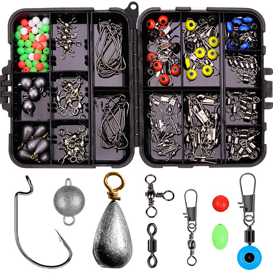165pcs/box Fishing Accessories Kit Box Set With Jig Hooks fishing Sinker Fishing Swivels Snaps Rock Carp Fishing Tackles Box: Black