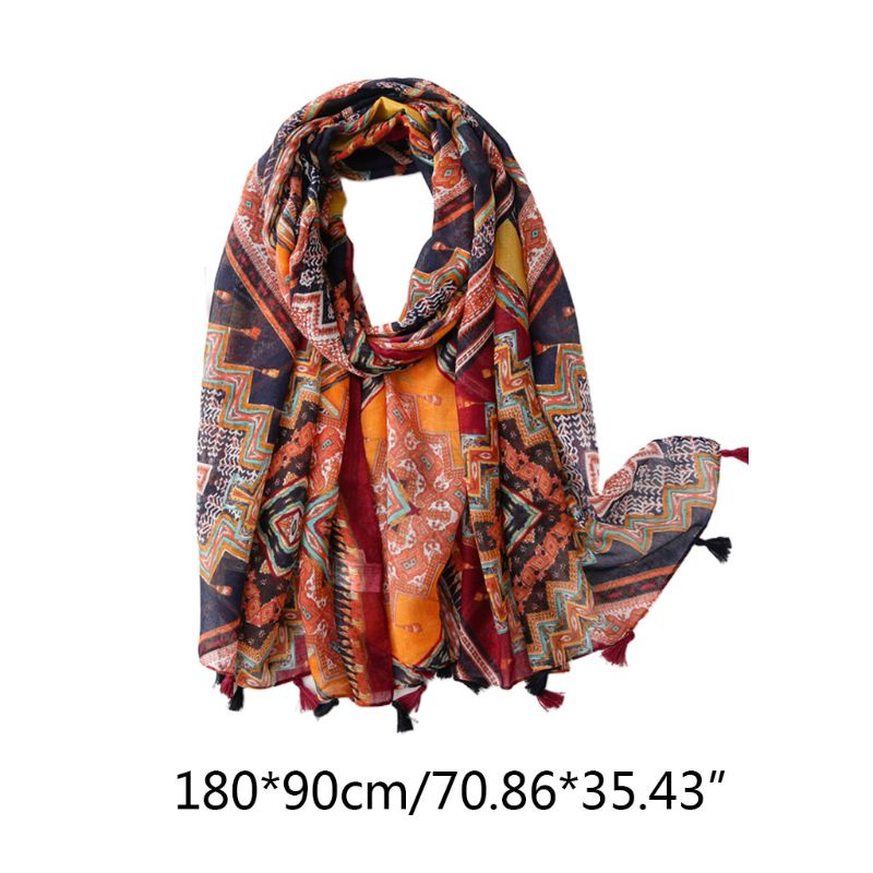 Bohemien Jahrgang Große Schal Geometrische Paisley Blumen- drucken Quasten Schal wickeln N58F