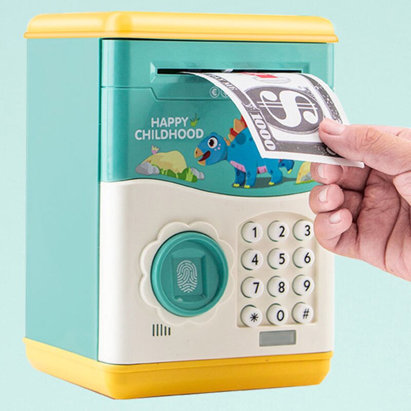 Elettronico porcellino Banca mini ATM Moneta Dei Soldi Scatola di Risparmio per I Giocattoli Dei Bambini Automatico di Impronte Digitali Aprire Tyrannosaurus