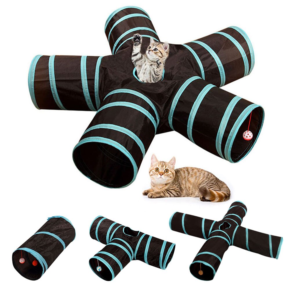 Kattetunnel legetøj 3/4/5 huller sammenklappelig kattekat træning interaktivt sjovt legetøj til katte kanindyr legetunnelrør