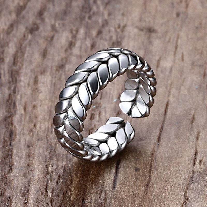 Cool Heren Rvs Silver-Tone Twist Curb Chain Open Ring voor Vrouwen Mannen Robuuste Fiets Sieraden Maat 6 -8