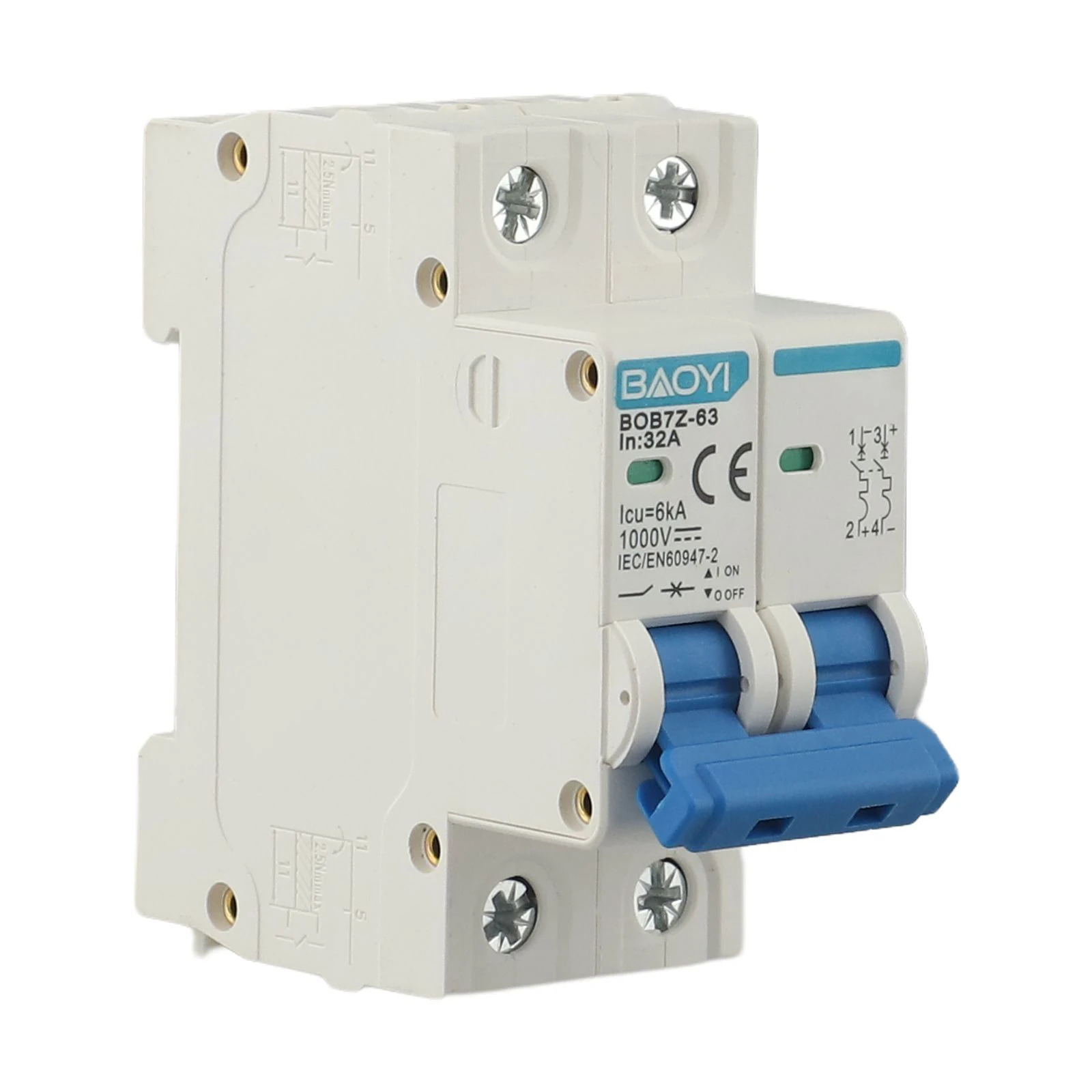 DC Stroomonderbreker 1000V 2 Pole Dubbele MCB Solar PV 6 10 16 20 32 40 50 63 Amp Solar vervangende Accessoires Voor Huishoudelijke