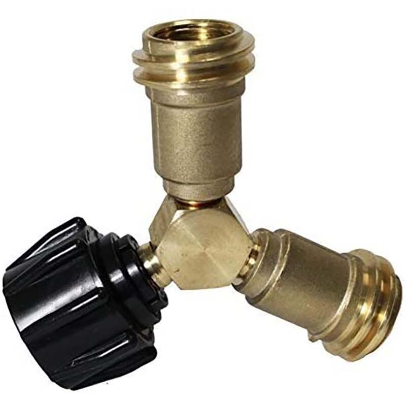 Propane Y-Splitter Tee Solid Brass with 1-Male QCC and 2-Female QCC for BBQ Grill, Heater, Propane Appliances