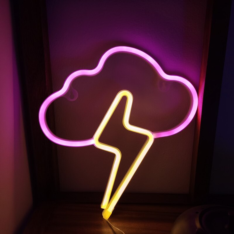 Led Neon Light Sign Cloud Flash Neon Lamp Lightning Bolt Night Light For Room Home Decor Wall Art Decoration Neon Lights: pink cloud warm fl