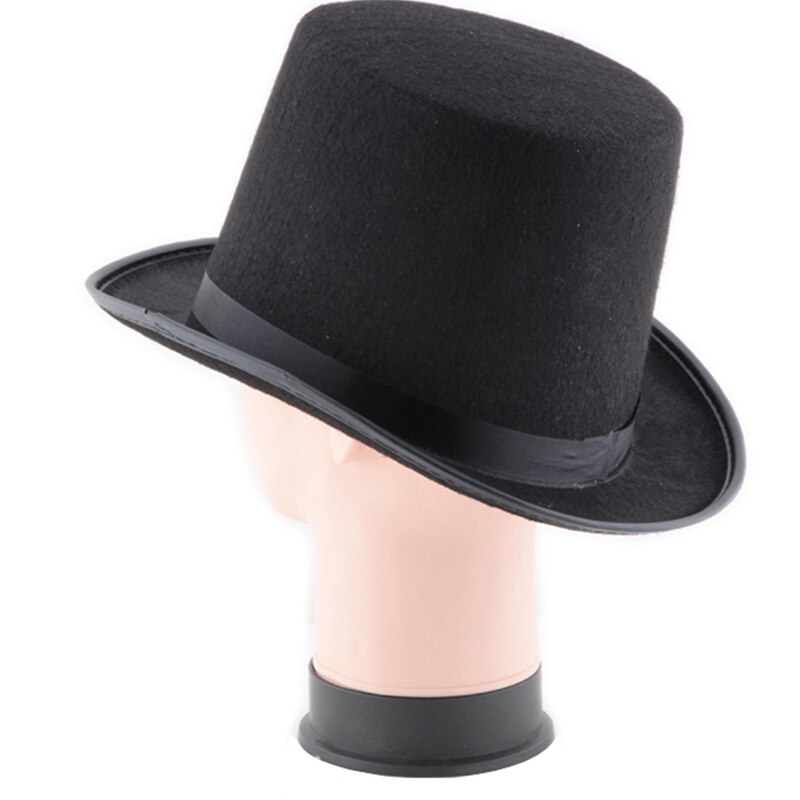 Sombrero negro para Halloween de estilo Punk, sombrero negro de 13CM/16CM de altura, accesorios para Halloween, sombreros de fieltro, orejera, mago magia, truco, gorra MU8669