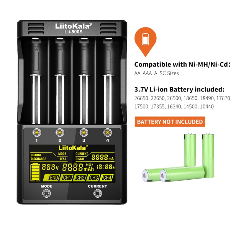 LiitoKala-cargador de batería inteligente lii-500S lii 500S, LCD, 1,2 V, 3,7 V, 18650, 17500, AA, AAA, cargador de batería de litio para linterna