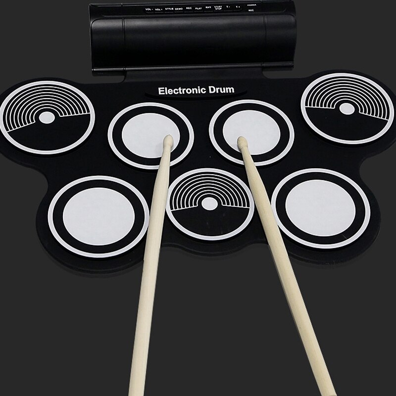 Electronic Drum Kit 7 Pad Digital Drum Portable Hand-Rolled Drum Set Press Sensitivity Double Horn Instrument /US Plug