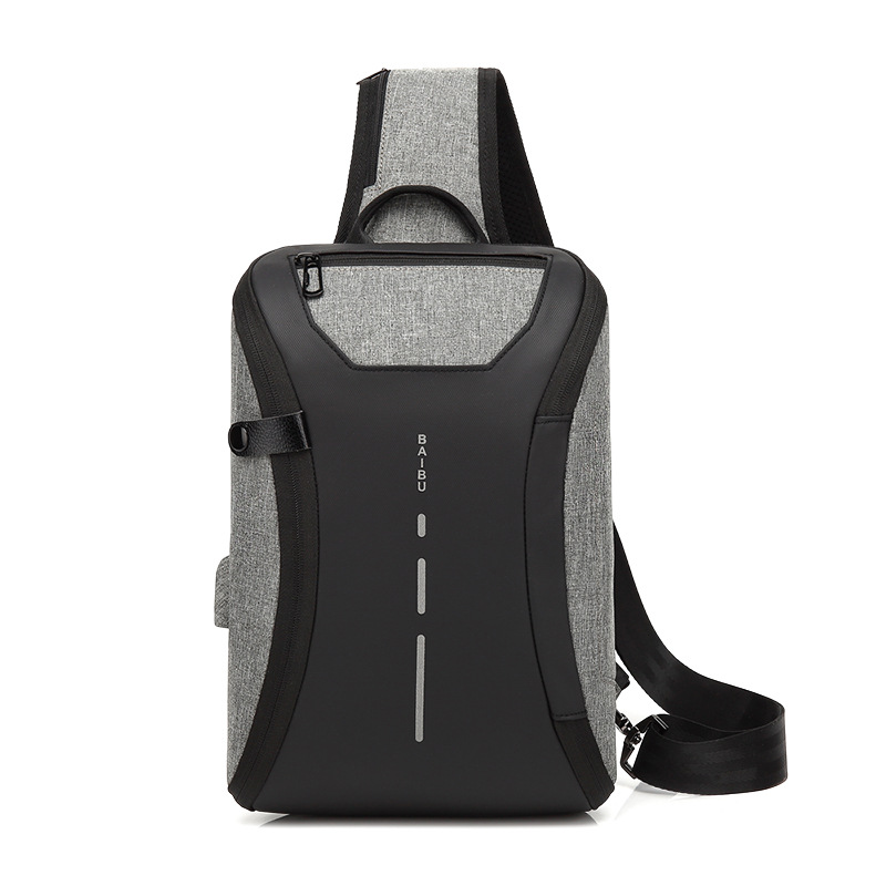 BAIBU Anti diefstal Heren Schoudertas Toevallige Crossbody Tassen voor Mannen Waterdichte USB Charge Sling Messenger Bag iPad Borst Pakken mannelijke: gray