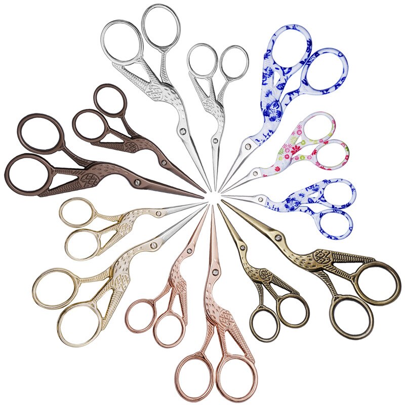 2 Size Stainless Steel Craft Scissors Handmade DIY Sewing Tools Zig Zag Fabric Scissors Pink Antique Stork Scissors