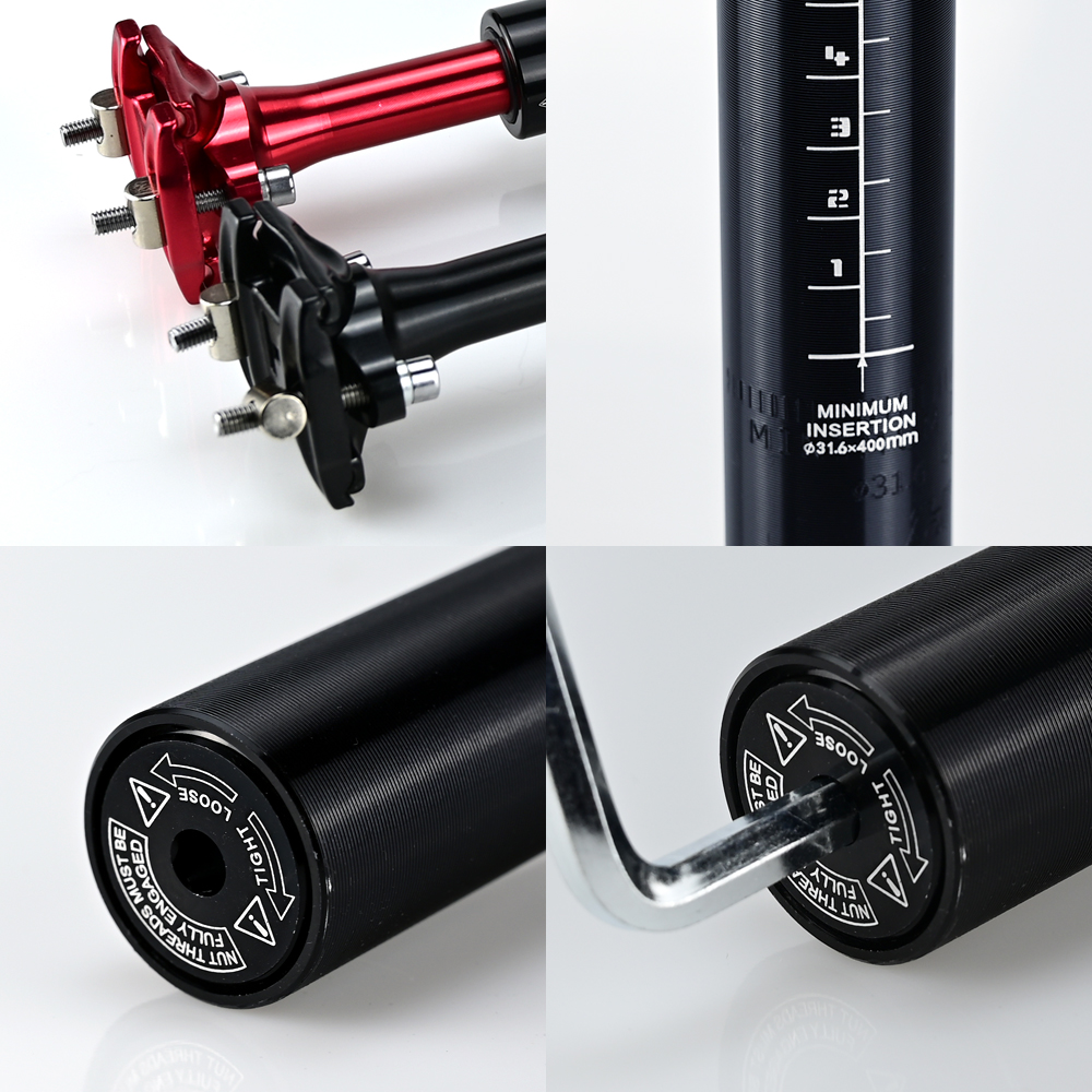 LUNJE MTB Fahrrad Sattelstütze 27,2 28,6 30,4 30,9 31,6mm Fahrrad Tropfer Sattelstütze 400mm Stoßdämpfer Dämpfung Alu teleskop Schock
