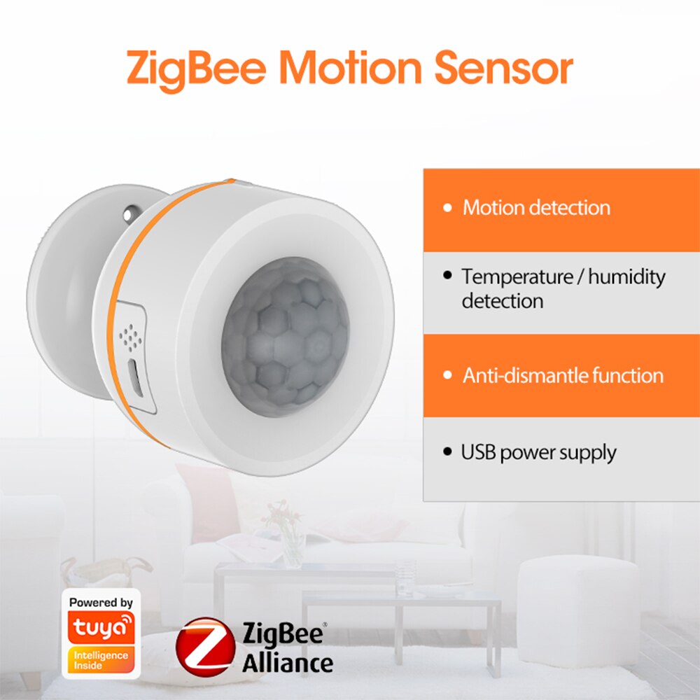 Tuya Zigbee Smart Pir Motion Sensor Met Temperatuur En Vochtigheid Sensor Batterij Aangedreven Of Usb Voeding Werkt Met Tuya hub
