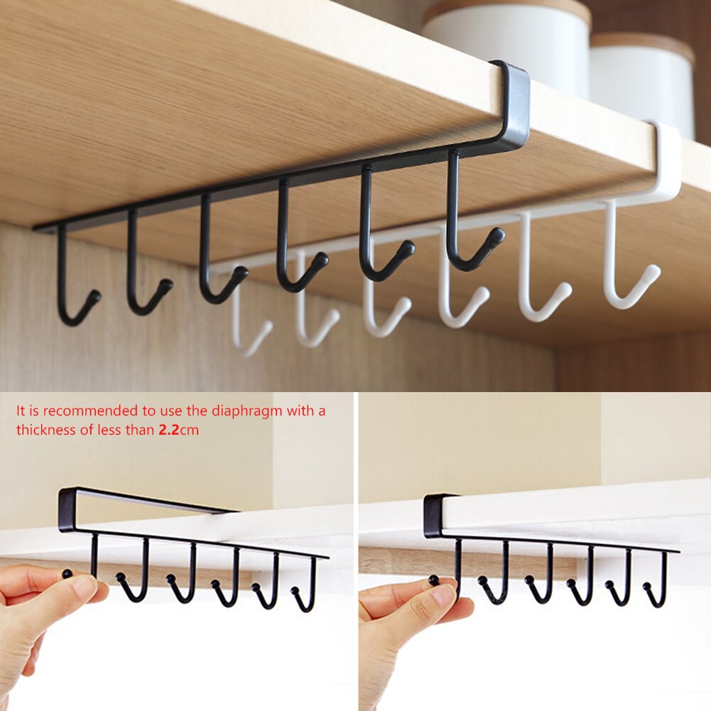 Wine Glass Rack Under Cabinet Paper Cup Holder Storage Hanger Metal Organizer Coffee Cup Mug Holder 6 Hook Hanger For Kitchen