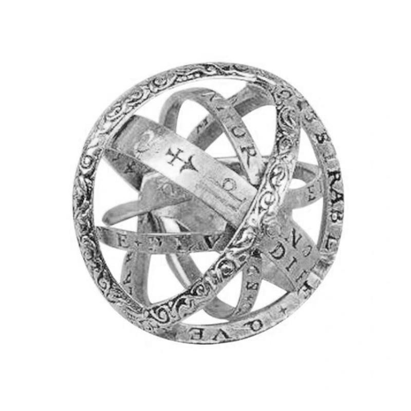 Astronomisk ringkugle fra 16th århundrede kosmiske forlovelsesringe par elsker åbne og flette ring udspiller sig til astronomisk sfære: Sølv / 6 (52mm)