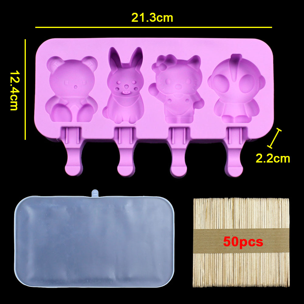 Moldes de silicona para helado DIY, molde para paletas de mano casero, molde para palitos de queso, bandeja de hielo con tapa: Multicolor