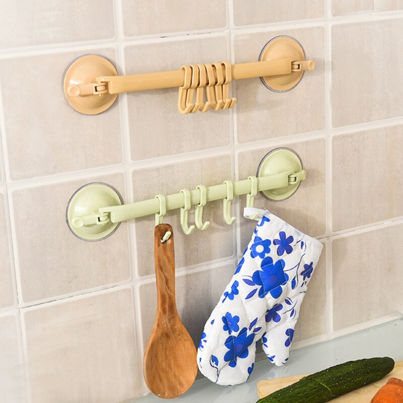 Wall-mounted Kitchen Hooks Suction Cup 6 Hooks Strong Adhesive Hook Bathroom Corner Nail-free Seamless Rack Hanger Hook Shelves
