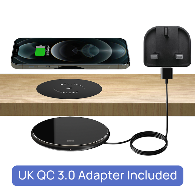 KPON-cargador inalámbrico Invisible, almohadilla de carga inalámbrica de larga distancia oculta para teléfono debajo del escritorio, QI, 10W: Black UK Adapter