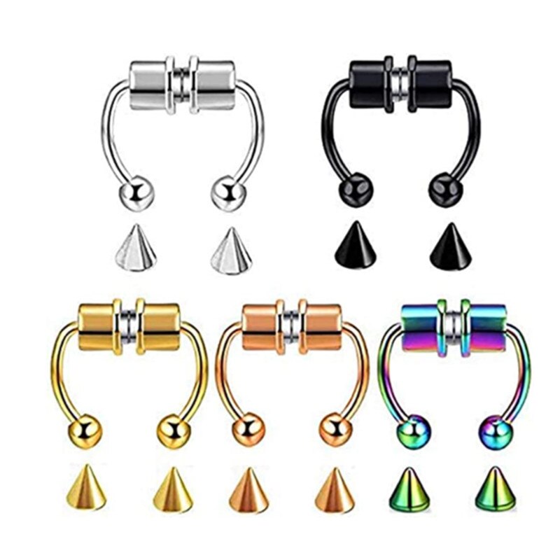 1 PIÈCES En Acier Inoxydable Faux Nez Perçage ensemble Septum Magnétique Faux Piercing Nez Clip Sur Non Piercing Nez Cerceau Septum Anneau Lot: Set