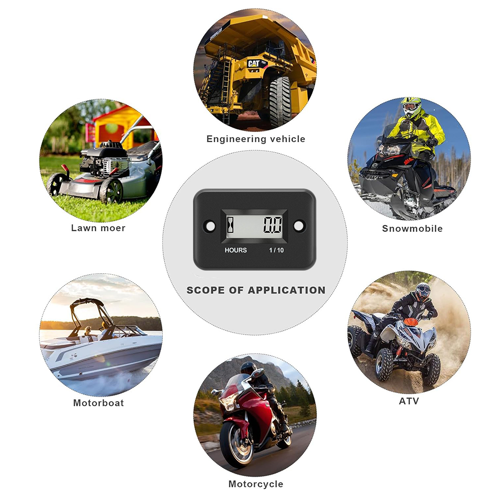 Digitaler Stundenzähler, LCD-Zähler für ATV, Motorrad, Instrumente, Uhren, Schneemobil, Benzin, Boot, Generator, Fahrrad, Autozubehör