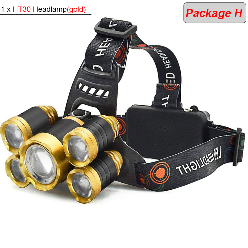 8000 Lumens 5 Led Headlamp XML T6 Head Lamp Powerful Led Headlight, with 18650 battery Flashlight Head Lights for Hiking: Package H