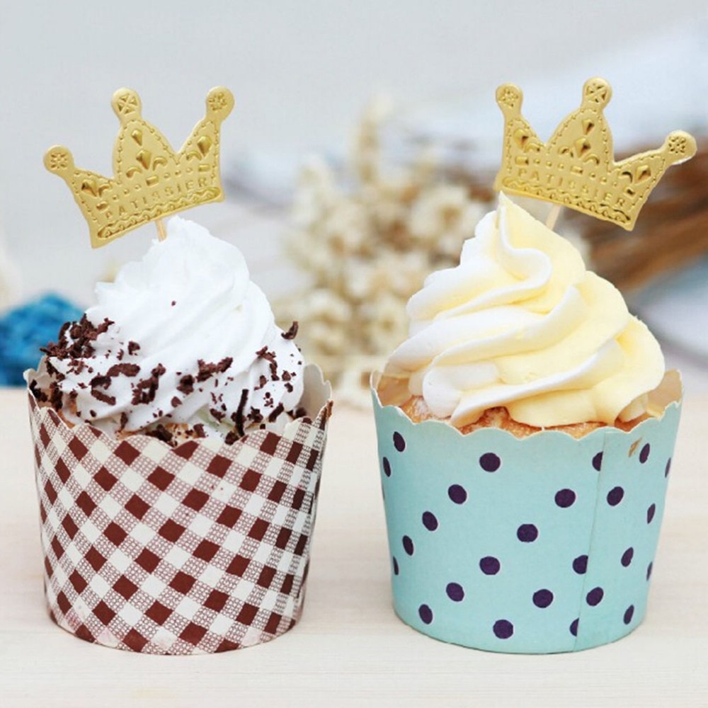 10pcs Cute Gold Princess Crown Cake Tooper Paper Topper Favors Party Cake Cupcake Picks Baby Shower Wedding Birthday Decorations