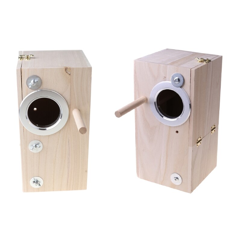 Wooden Bird Nesting Breeding Box House Parakeet Mating Case with Clear Window for Cockatiel Finch Canaries Lovebird Parr