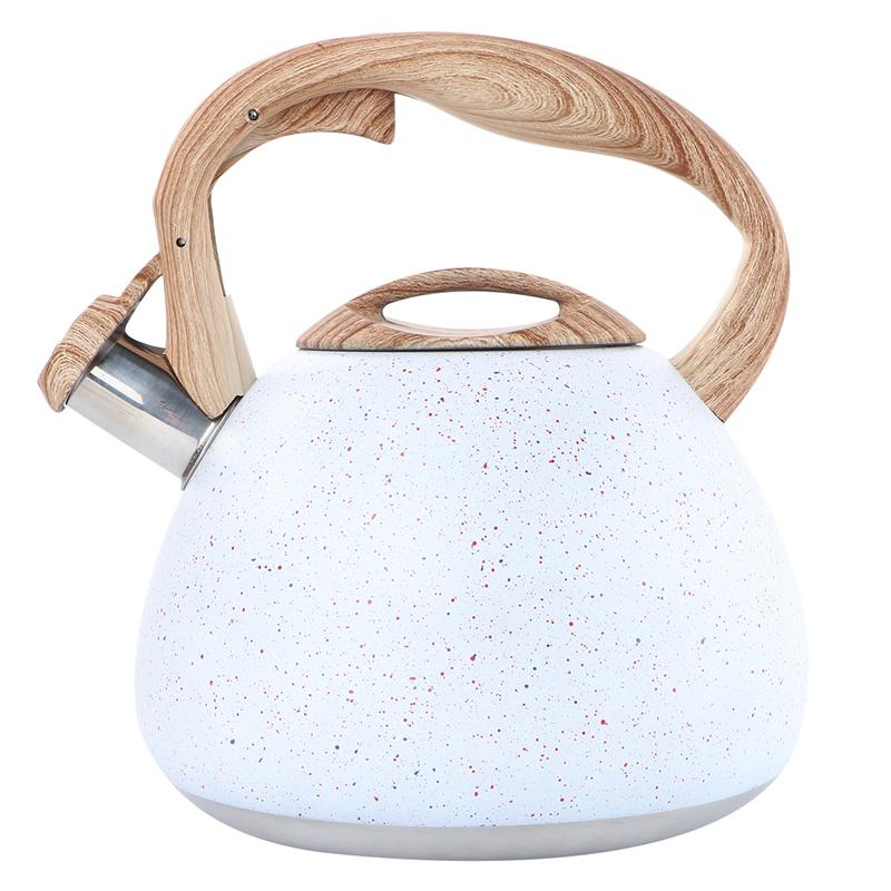 3L Antico Bollito Teiera di Acqua Bollitore in Acciaio Inox Manico in Legno Fondo Piatto Fischio Bollitore Bollente Bollitore per il Tè: bianca