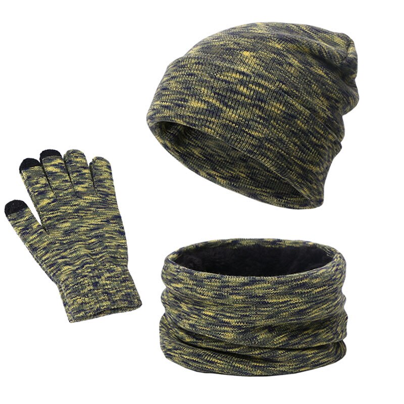 Unisex beanies hat ring tørklæde handsker sæt vinter strikket tyk varm hue kvinder mænd solid retro beanie hat blød touch screen handsker