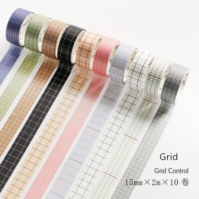 Rubans Washi décoratifs à rayures/grille/Alphabet, papier washit japonais, ruban de masquage autocollant pour planificateur, DIY bricolage, 10 pièces/paquet: Grid