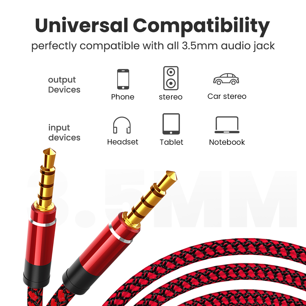 NNBILI 1.5M Jack 3.5mm Kabel audio Nylonowy oplot 3.5mm Samochodowy kabel AUX Przedłużacz słuchawek Kod do telefonu MP3 Samochodowy zestaw słuchawkowy Głośnik
