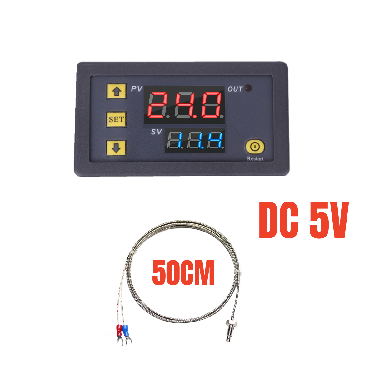 Mini W3230 Probe Line Digital Temperature Control LED Display Thermostat With Heat/Cooling Control Instrument 12V 24V 110-220V: Gold